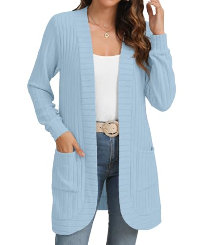 Image of YSYOKOW Cardigan Sweaters for Women Long Sleeve Open Front with Pockets | Long Cardigans for Women Lightweight Soft Casual Dressy Loose Fit Cardigan Sweater with Pockets for Work and Office