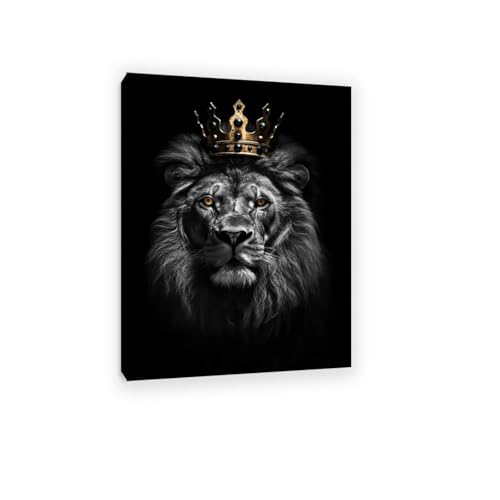 Affiches d'animaux rétro toile premium de lin lion et tigre œuvre d'art avec cadre intérieur