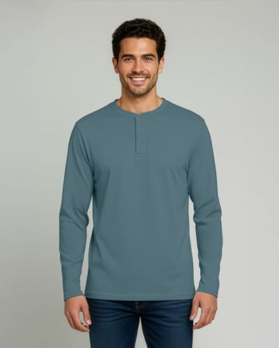 Image of Real Essentials 3 Pack: Mens Casual Long & Short Sleeve Cotton Henley Lightweight Button T-Shirt, Long Sleeve - Set