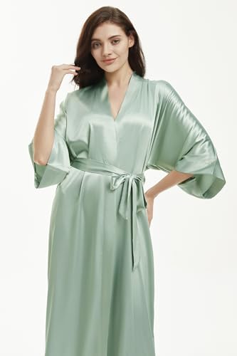 Image of PRODESIGN Satin Kimono Robe Women Long Silky Kimono Bathrobe Sleepwear Wedding Bridesmaid Robe