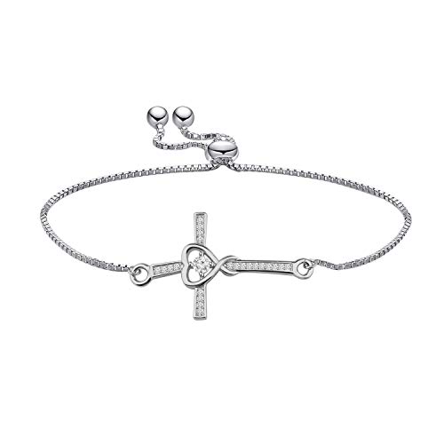 Image of CHOORO Christian Jewelry Sideways Cross Bracelet Side Cross Adjustable Bracelet Christian Bracelet Religious Jewelry Baptism Bracelet Confirmation Bracelet