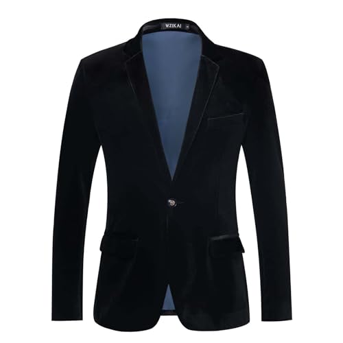 Mens Velvet Blazer One Button Slim Fit Casual Sport Coat Long Sleeve Suit Jacket Dinner Party Prom Wedding Tuxedo