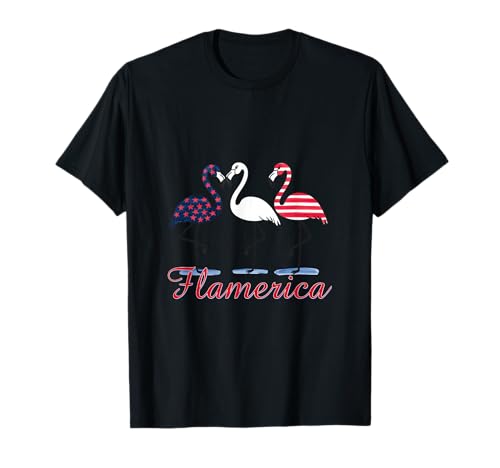 Flamerica Flamingo Drapeau américain 4 juillet T-Shirt