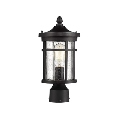 Bestshared Outdoor Post Light, 13.75" Height Exterior Post Lighting Fixture, Outdoor Patio Post Lantern for Pathway, Driveway, Front/Back Door, Post Lamp in Black Finish with seeded Glass Cover
