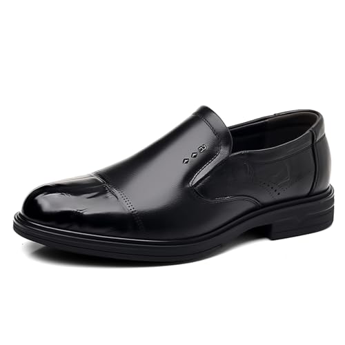Men's Gentleman Classic Genuine Leather Slip On Dress Loafers Low Heel Lightweight Comfortable Business Formal Office Wedding Shoes for Parties Daily Commute Elegant