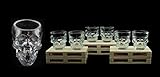 Hostelnovo - Original Pack calavera: Vaso Tiki calavera 600 ml + 6 chupitos calavera 50 cl + 6 mini palets - Innova en tus fiestas