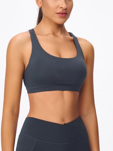 Image of Women's Strappy Sports Bras Light Compression Crop Criss Cross Back Padded Workout Yoga Bra Supportive U Neckline