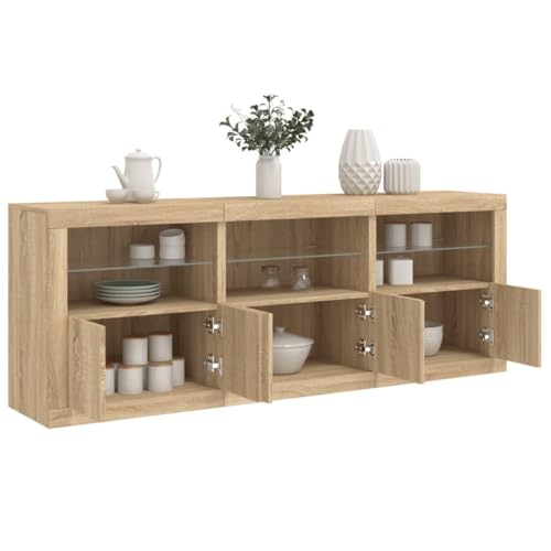 Nqyjm Mueble de almacenamiento con puertas y estantes aparador con luces LED roble Sonoma 181,5 x 37 x 67 cm, armario lateral armario para comedor, cocina, sala de estar, dormitorio modelo 1