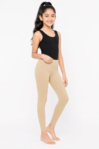 Image of BODYCARE Girls Cotton Stretch Leggings, Elastic Waist Ankle Length Leggings for Kids, Soft