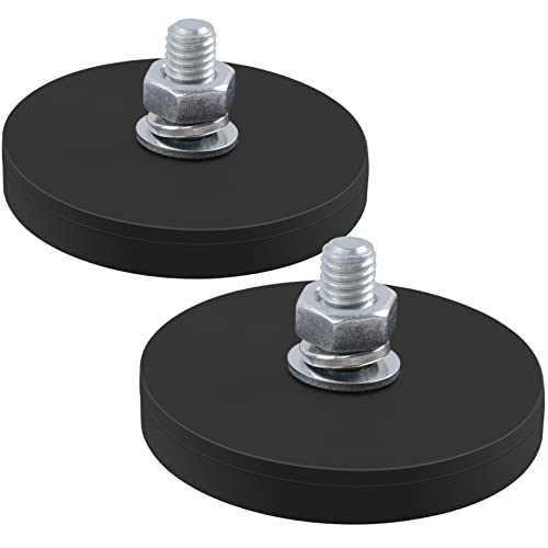 MAGXCENE 2個入り 超強力 マグネット 丸型 台座 ネオジム磁石 ラバーコーティング 強力磁石 M6ネジ付き スタッド付き ネオジム磁石ベース ツール、LED作業灯、カメラ、車用ベ の磁気マウント 直径 43mm