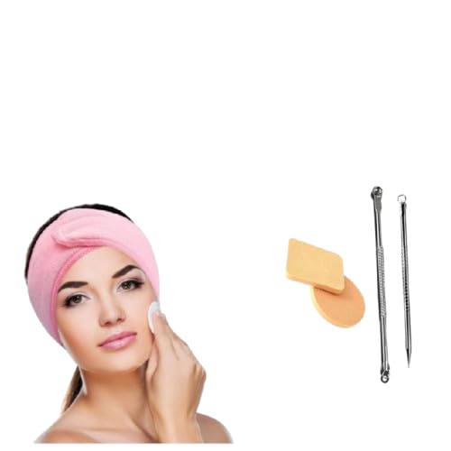 Image of Stainless Steel Blackhead Pimple Remover Tool Set of 2 AND 1 Facial Hair Band and 1 sponge Professional salon home tools