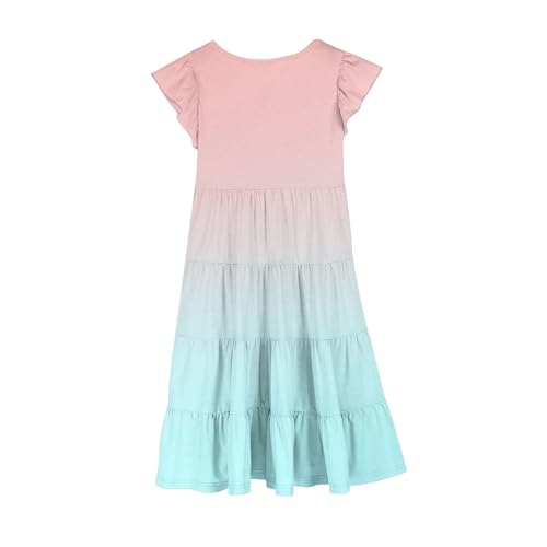 Girls Tween Dresses Gradient Color Double Layer Ruffle Sleeve Flowy A-Line Casual Midi Dresses for Birthday Party3