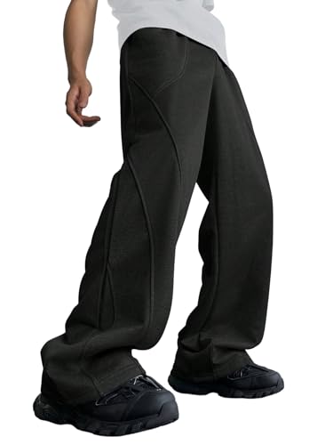 ZAFUL Mens Wide Leg Joggers Sweatpants Drawstring Solid Color Loose Fit Pockets Flare Leg Casual Pants