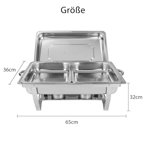 AllRight 9L Edelstahl Warmhaltebehälter Buffetwärmer Mahlzeit Chafing Dish Speisenwärmer Wärmebehälter Rechaud für Catering Buffet und Party (2X 1/2 GN-Behälter) – Bild 3