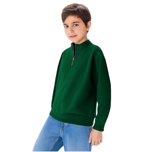 Boys Half Zipper Sweatshirts Cute Trendy Fall Pullover Tops for Youth Long Sleeve Sweater Workout School Sport Clothes Green4