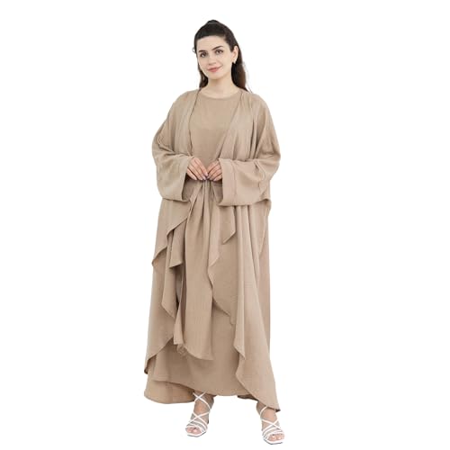 Jazvano Damen Islamische Kleidung Eid Maxi-Kleid Soft Dubai Reise 2pcs Abaya Set (Ärmelloses Kleid + Cardigan)