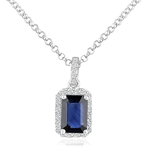 Jewelco London 18ct White Gold Round 5pts Diamond Octagon 0.58ct Sapphire Cluster Pendant Necklace 16 inch 42cm Cover