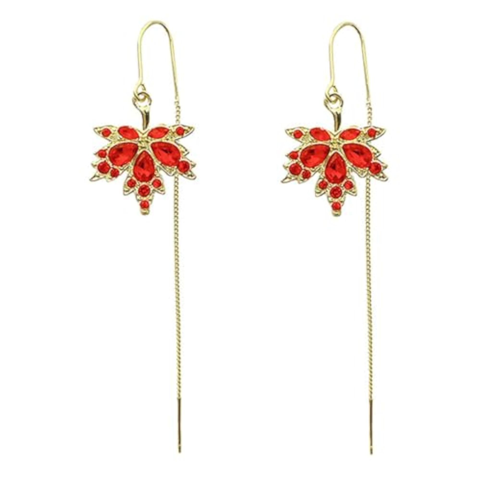 Red Maple Leaf Rhinestone Stud Earrings, Autumn Gift