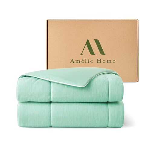 Amélie Home Cooling Comforter King Size, Dual-Sided Lightweight Cooling Blanket for Hot Sleepers, Q-Max 0.43 Breathable Cooling Quilt for Night Sweats, 106" x 90", Heather Mint Green