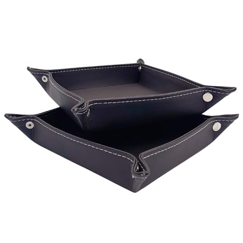 Diko.style®- Set 2 Bandejas Vaciabolsillos 18,5CM Cuero PU | Recibidor, Habitación y Escritorio | Bandeja Joyas | Chocolate | Bandeja Organizadora