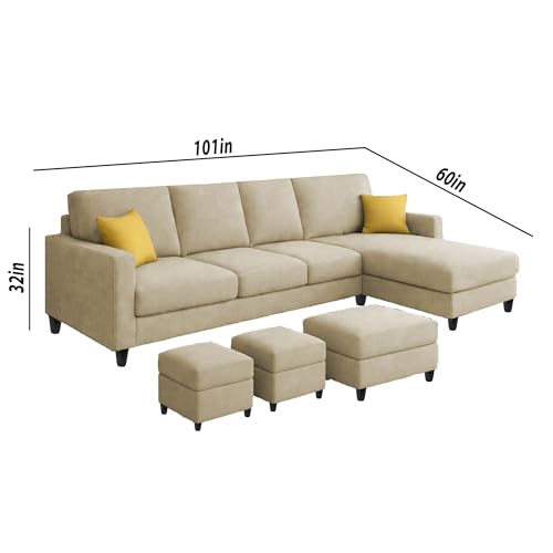 Image of Casaliving Rolando Seater L Shape Sofa Set for Living Room Left Side (Cream, 6 Seater with Ottomon - RHS)