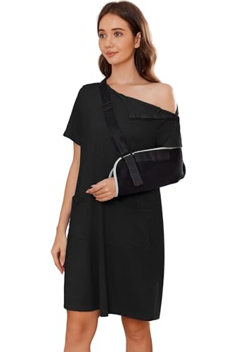 Deyeek Women's Post Shoulder Surgery dress Tear Away Short Sleeve Full Open Side Snap Adaptive Clothing with Pockets
