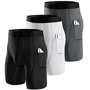 Niksa 1 or 3 Pack Mens Compression Shorts Running Base Layer Shorts Men’s Compression Workout Shorts with Cell Phone Pockets Tight Dry and Breathable Sports Shorts for Cycling,Yoga,Boxing,Gym,Running