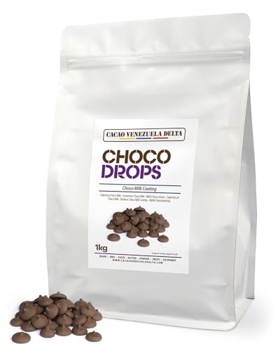 Cacao V Delta Cobertura Choco Leche Especial 1 Kg de Fácil Atemperado, Buena Fluidez y Brillo - Equivalente a Chocolate Blanco Profesional Gotas - Repostería, Pastelería, Baños, Moldes y Decoraciones