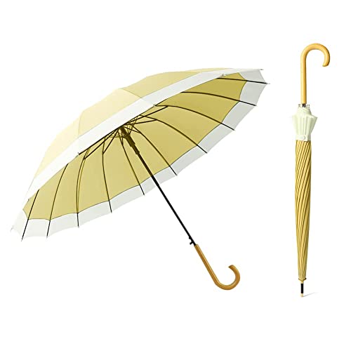 Dlin Stick Umbrella Women Windproof, 16K Ribs Stylish Automatic Open Large Umbrella With Hook Handle Umbrellas For Rain (Yellow) #TOP17