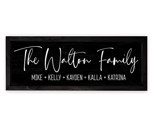 Personalized Framed Wooden Family Name Sign (12" x 36", Black Frame, White Background)