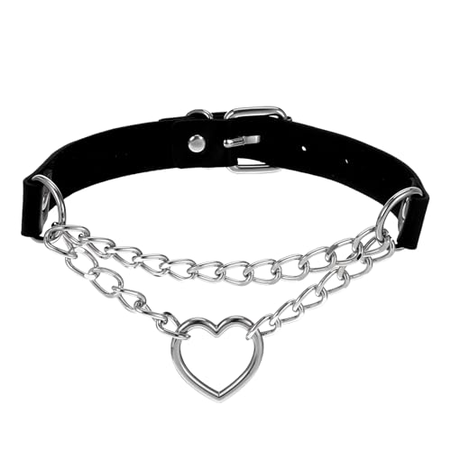 DIVINA VITAE Choker Kette Damen Gothic Verstellbarer Halskette Schwarz Pu-Leder Herz Schlupfkette Retro Choker Halsband Kette Für Halloween Festival...