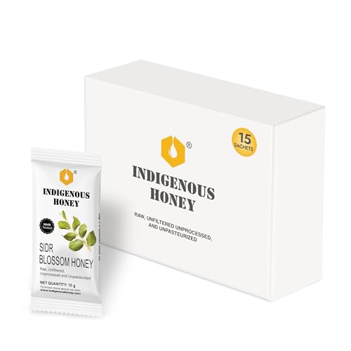 Image of INDIGENOUS HONEY Raw Sidr Honey Pure Organic Natural Unprocessed Added Sugar Free NMR Tested Unpasteurized Unheated 15 Hygienic Sachets 15g Each Total 225g