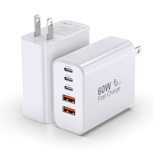 TZBAY USB C Block 60W, 5 Ports Wall Plug Fast Charging Block, PD+QC Multiport Power Adapter USB C Charger Type C for iPhone 17, 17 Air, 17 Pro, 17 Pro Max,16,15,14, Pro Max, Galaxy S25, S24