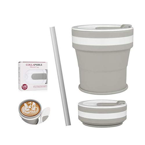 Silicone Collapsible Water Cup for Hiking, 12 Oz Foldable Water Bottles BPA Free, Reusable Travel Running Camping Water bottles, Sport Water Cup with Straw(350ML)