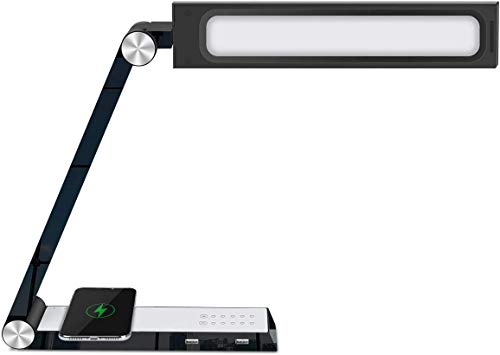 Preisvergleich Produktbild LED Schreibtischlampe 5W Falten Nachttischleucht 3 Farbtemperaturen und 5 Helligkeitsstufen Wiederaufladbare Smart Table Lampe Schwarz