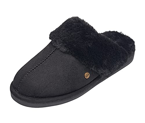 NINE WEST Scuff Slippers For Women, Extra Soft & Comfortable Winter House Shoes, Black, Large 9-10