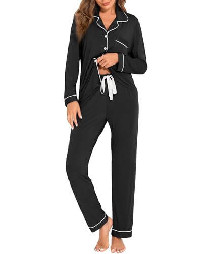 Image of Women's Pajama Sets Long Sleeve Sleepwear Button Up Shirt With Pajama Pants Soft Pjs Lounge Sets