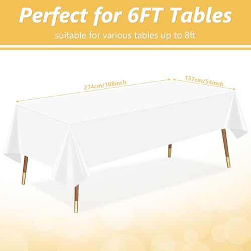 Image of LANLISA 3 Pack Plastic Table Cloth Disposable, White Table Cloth for Rectangle Table, 54 x 108 Inch Disposable Tablecloth for Party, Plastic Table Cover