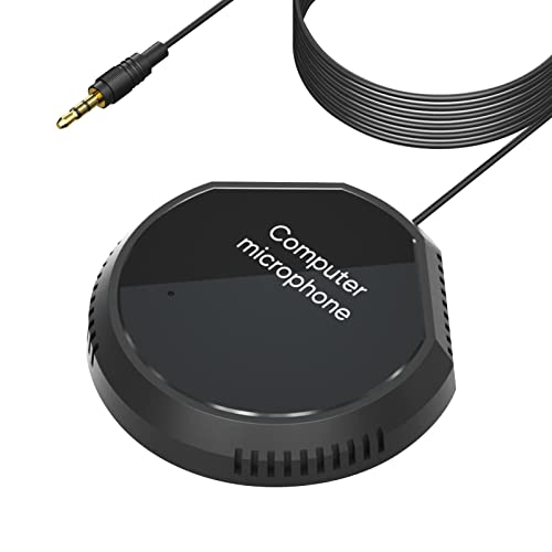 HUIOP Micro d'ordinateur,Microphone de conférence de Bureau Condensateur omnidirectionnel à 360 ° Microphone d'ordinateur Plug & Play 3,5 mm Compatible avec Windows Mac pour PC Ordinateur