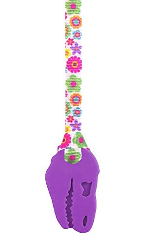 Sensory Oojamabobs - Strong Dinosaur Pendant chew Necklace - Autism - Purple with Lanyard (8 Designs Available!) (70cm, Flowers)