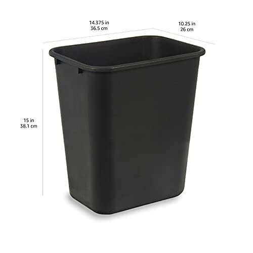 Amazon Basics Rectangular Plastic Office Wastebasket,14.4"L x 10.3"W x 15"H, 7 Gallon, Easy to Clean, Black, Pack of 2 by Amazon Basics - Image 2