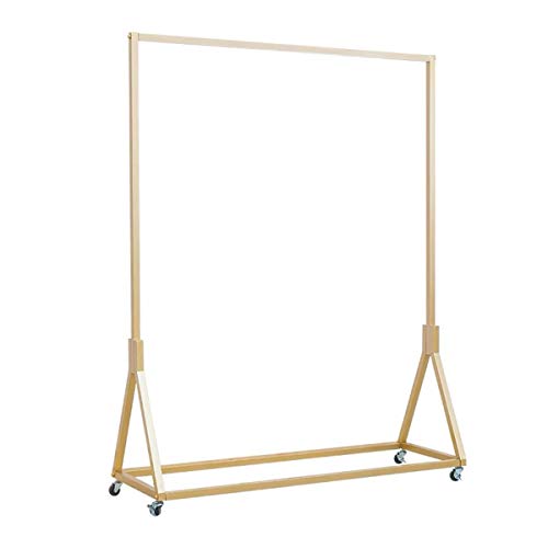 FURVOKIA Modern Simple Heavy Duty Metal Rolling Garment Rack with WheelRetail Display Clothing RackWrought Iron Single Rod Floor-Standing Hangers Clothes Shelves Gold Square Tube 472 L