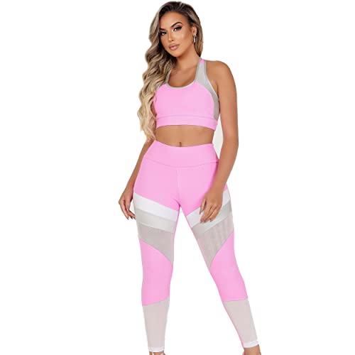 Image of Women's Workout Outfit 2 Piece | Ribbed Seamless Texture High Waist Leggings | Sports Bra Yoga & Workout Sets For Women