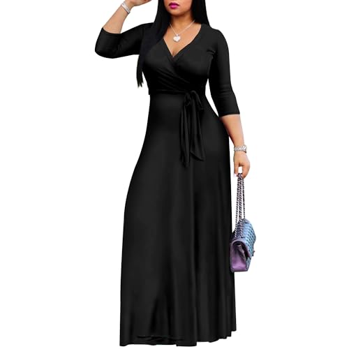 Image of Mrskoala Women Plus Size Long Maxi Wrap Dresses Summer Sundress V-Neck 3 /4 Sleeve