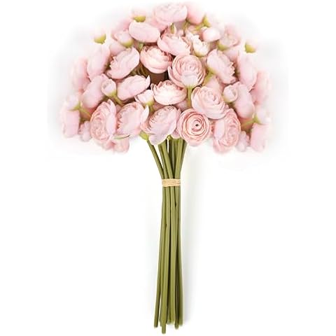 DEEMEI Ranunculus Artificial Flowers Peonies Faux Flowers Silk Peony Fake Mini Ranunculus Flowers for DIY Bridal Wedding Bouquets Centerpieces Baby Shower Party Home Decorations (Shabby Pink) Cover