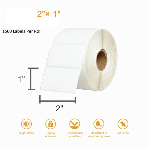 Image of 3000 Labels (2 Roll of 1500) 2 inch x 1 inch Inches (50 x 25 mm) Direct Thermal Printer Stickers Best for Barcode, Product, FNSKU, Inventory,Price,Compatible with All Type of Direct Thermal Label Printer