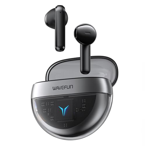 WAVEFUN T200 Wireless Earbuds, Transparent Design Bluetooth Headphones with 65ms Low Latency Game/Music Mode, 13mm Big Driver for Powerful Bass, AI ENC Noise Cancelling for Clear Calls