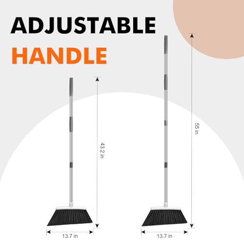 Image of Heavy Duty Broom, 55 Inch Long Handle Outdoor Large Angle Brooms, Commercial Broom for Sweeping Indoor, for Home Garage Kitchen Office Courtyard Lobby Patio Lawn Concrete(Grey&White)