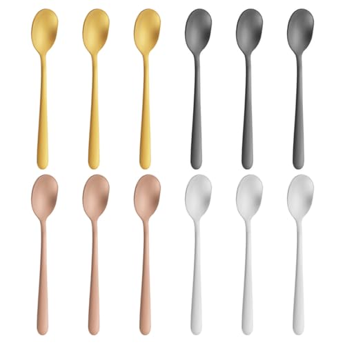 12 Stück Edelstahllöffel, Espressolöffel, Goldlöffel, Minilöffel, Mattgoldene Kleine Kaffeelöffel, Teelöffel, Löffelset Gold