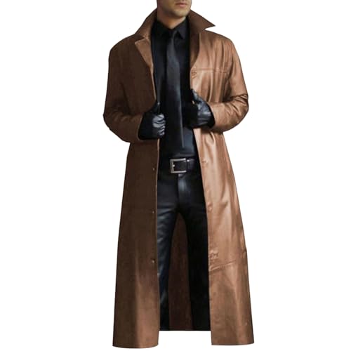 Mens Faux Leather Trench Coat WW2 Military Officer Uniform Overcoat Classic Retro Steampunk Jacket for Outdoor